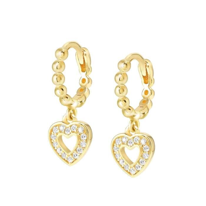 Pendientes Nomination Lovecloud Aro Bolitas Plata Baño Oro y Corazón Circonitas Blancas