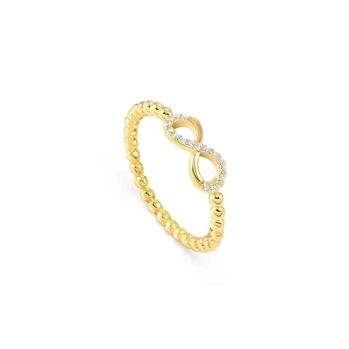 Anillo Nomination Lovecloud Infinito y Bolitas Plata Baño Oro y Circonitas Blancas