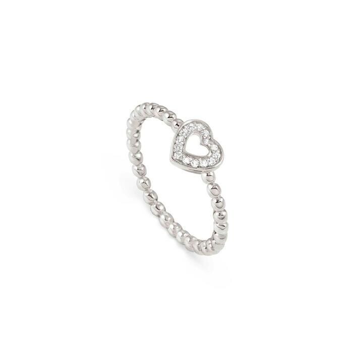 Anillo Nomination Lovecloud Corazón y Bolitas Plata Baño Rodio y Circonitas Blancas