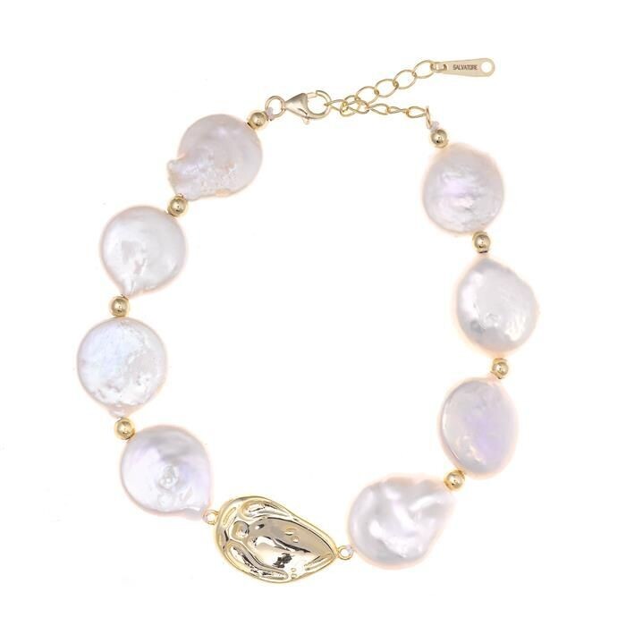 Pulsera Salvatore Mujer Plata Baño Oro y Perlas