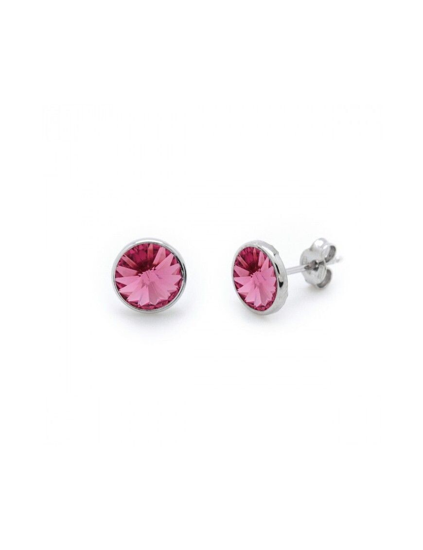 Pendientes botón círculo rosa elaborados en plata