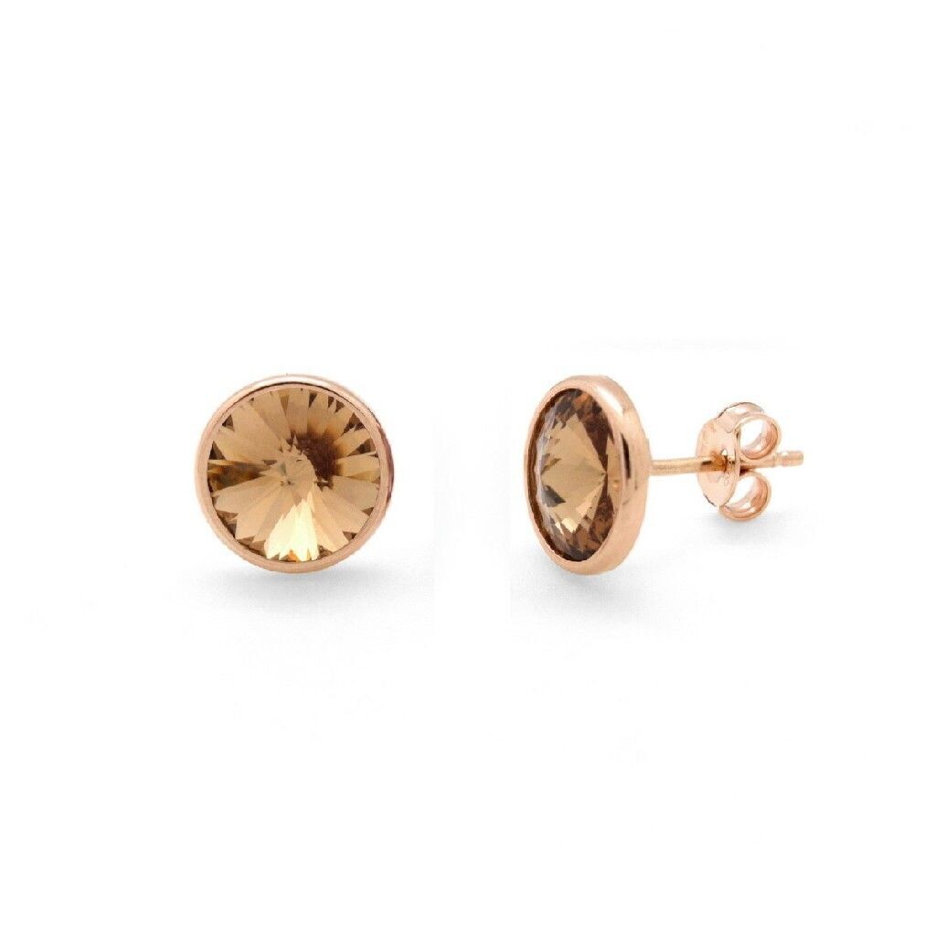 Pendientes botón círculo marrón bañados en oro rosa