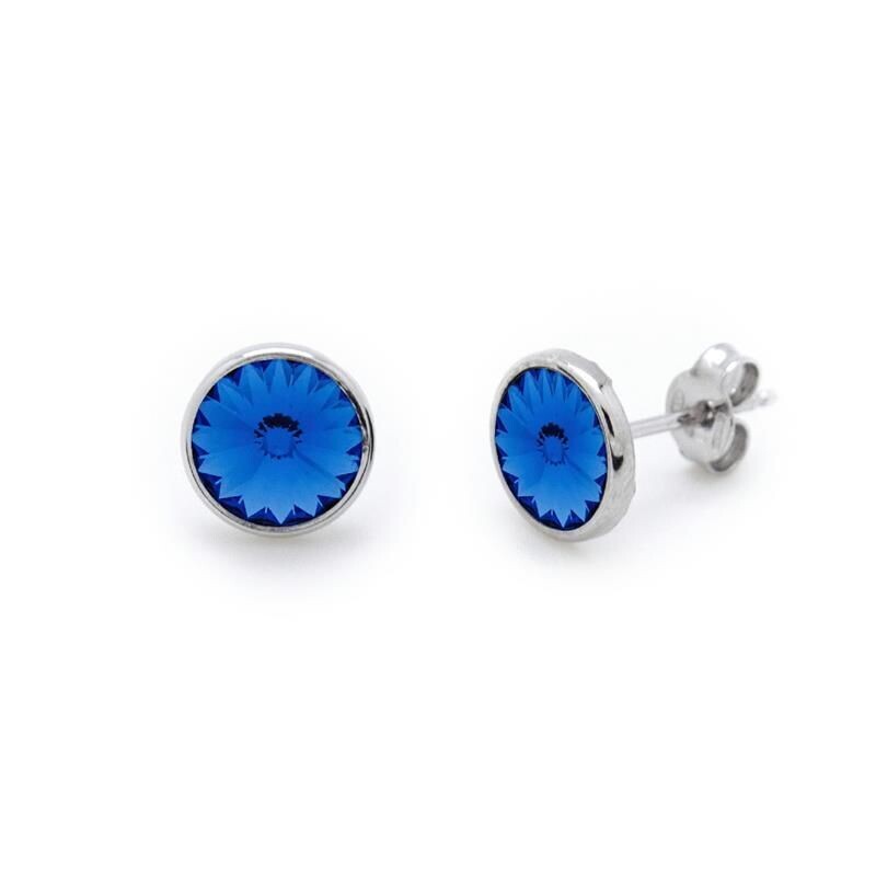 Pendientes botón círculo azul elaborados en plata