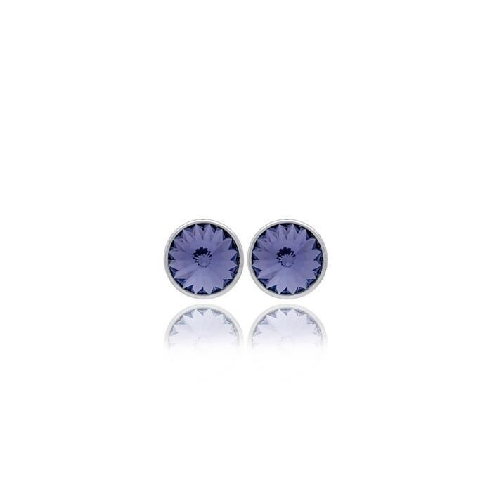 Pendientes botón círculo morado elaborados en plata