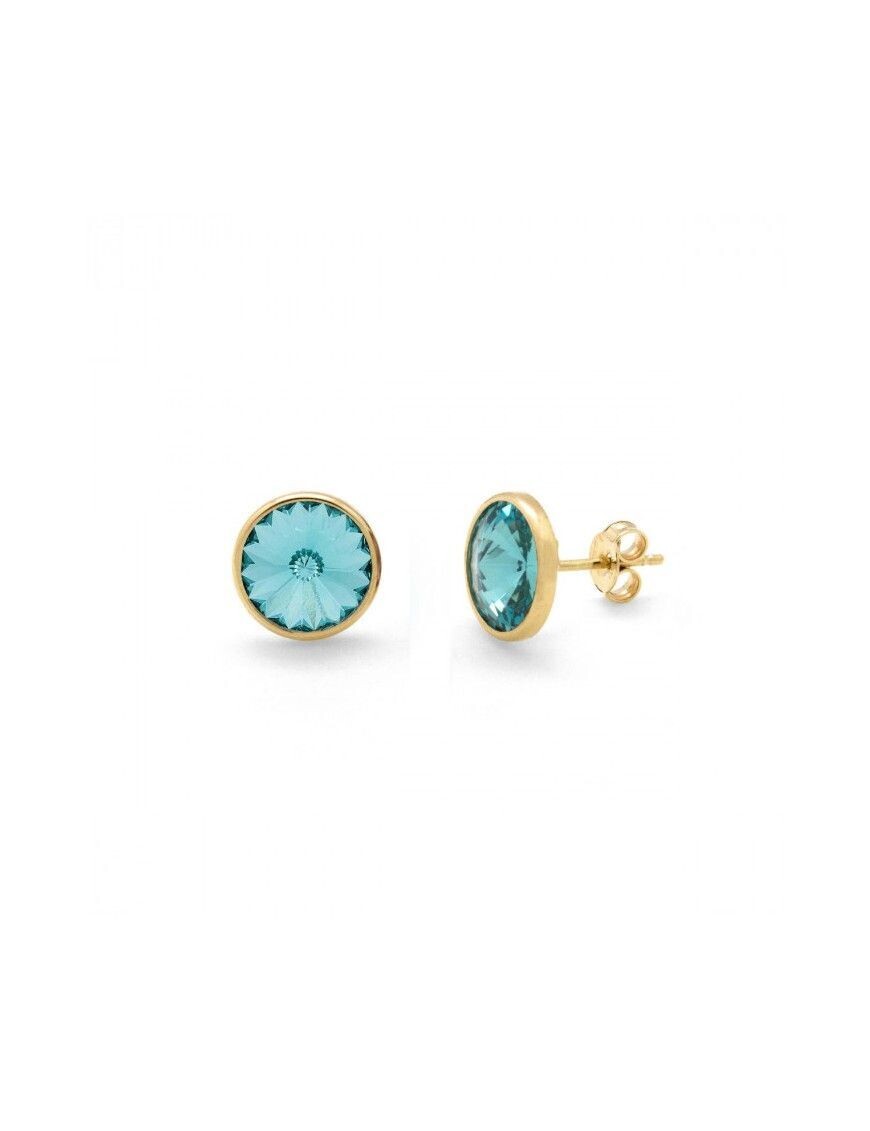 Pendientes botón círculo azul bañados en oro