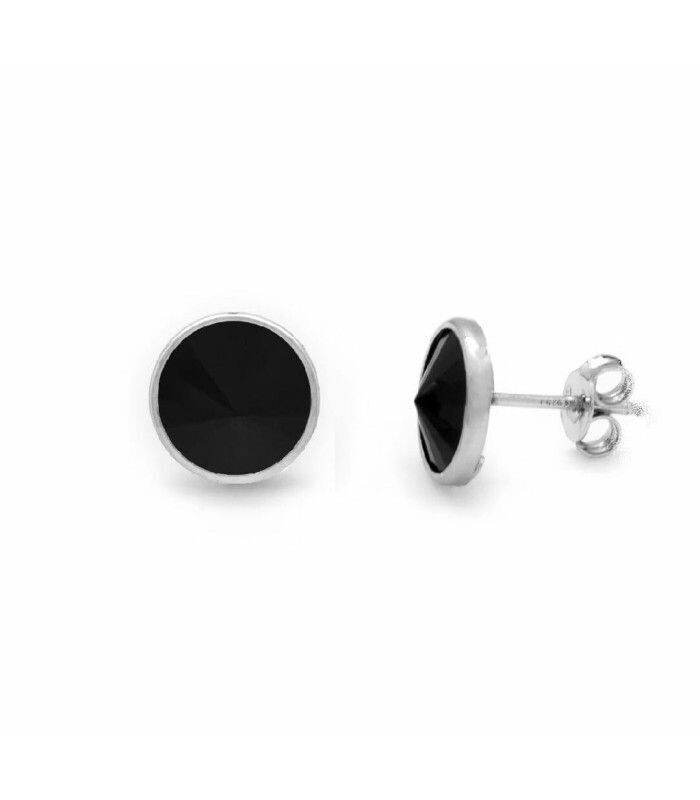 Pendientes botón círculo negro elaborados en plata