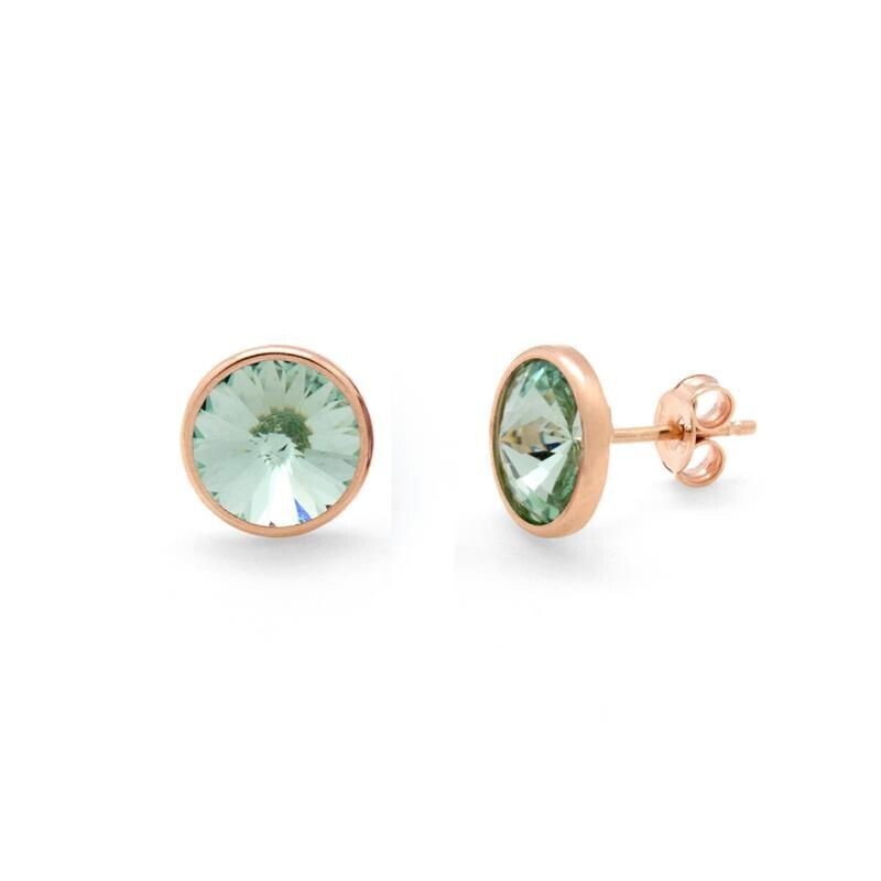 Pendientes botón círculo verde bañados en oro rosa