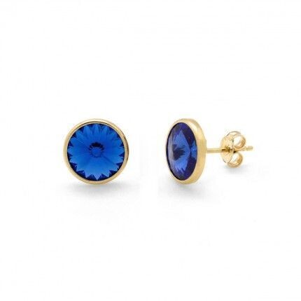 Pendientes botón círculo azul bañados en oro