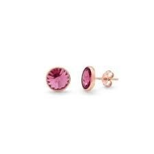 Pendientes botón círculo rosa bañados en oro rosa