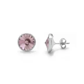 Pendientes botón círculo rosa elaborados en plata