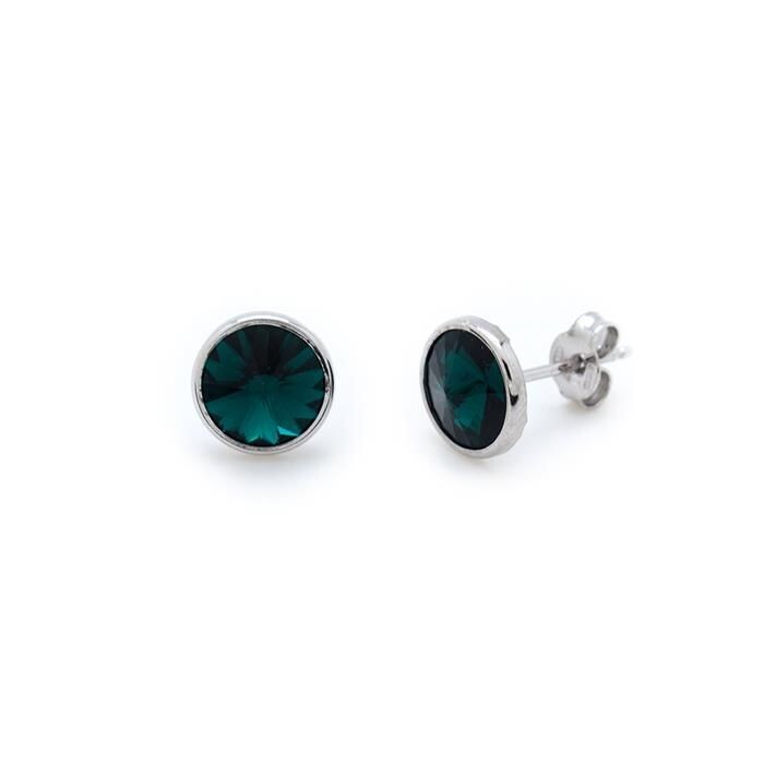 Pendientes botón círculo verde elaborados en plata