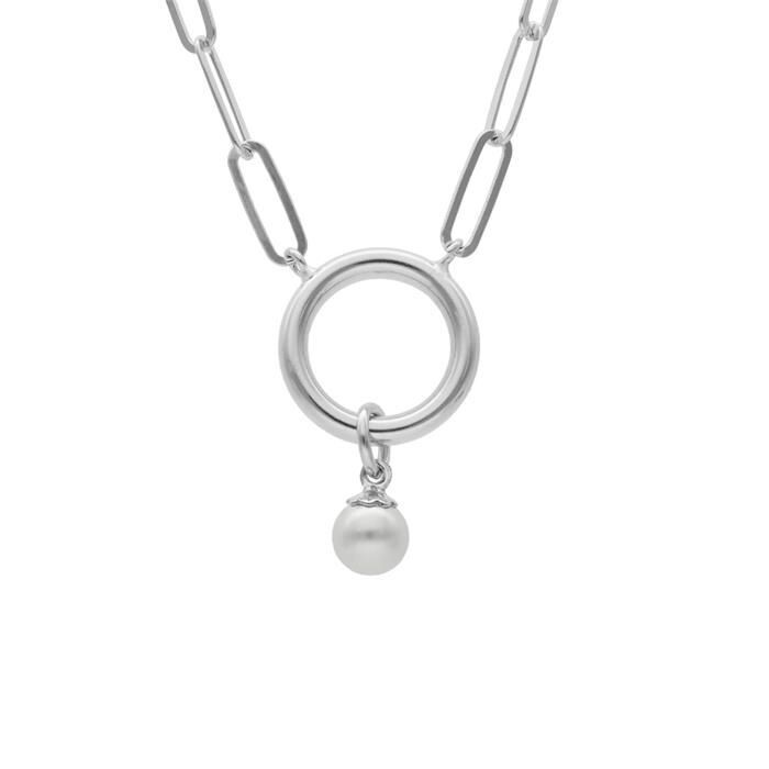 Collar largo perla blanco elaborado en plata