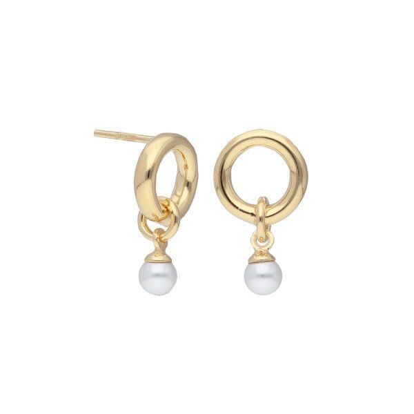 PENDIENTES VICTORIA CRUZ CIRCULARES PLATA CHAPADOS EN ORO Y PERLAS