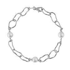 Pulsera ajustable perla y eslabones elaborada en plata