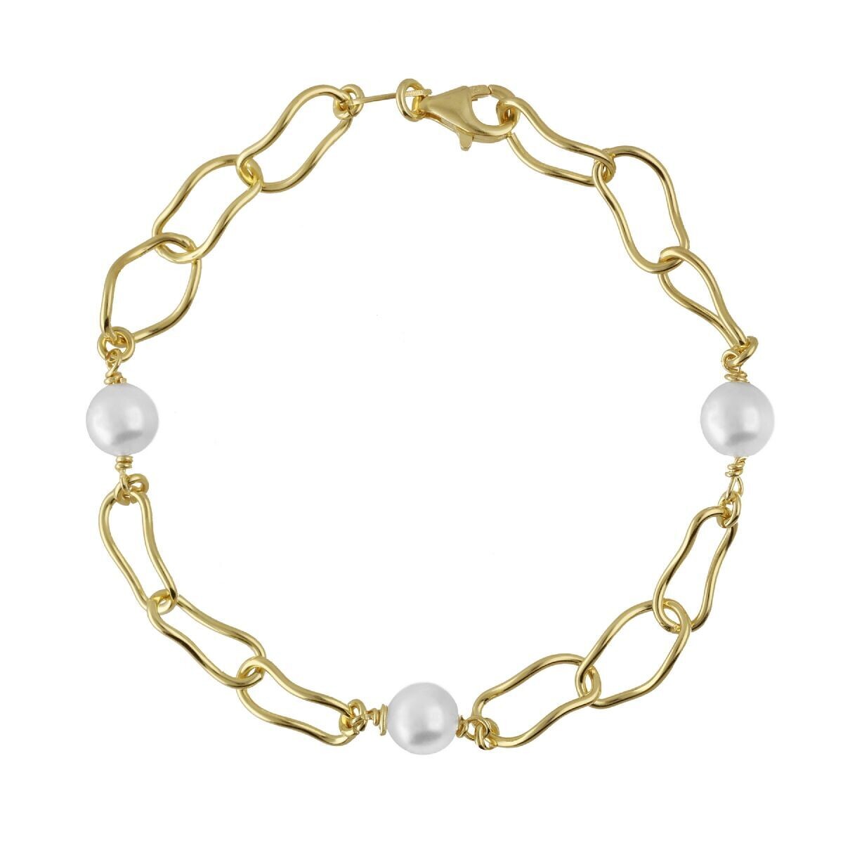 Pulsera ajustable perla y eslabones bañada en oro