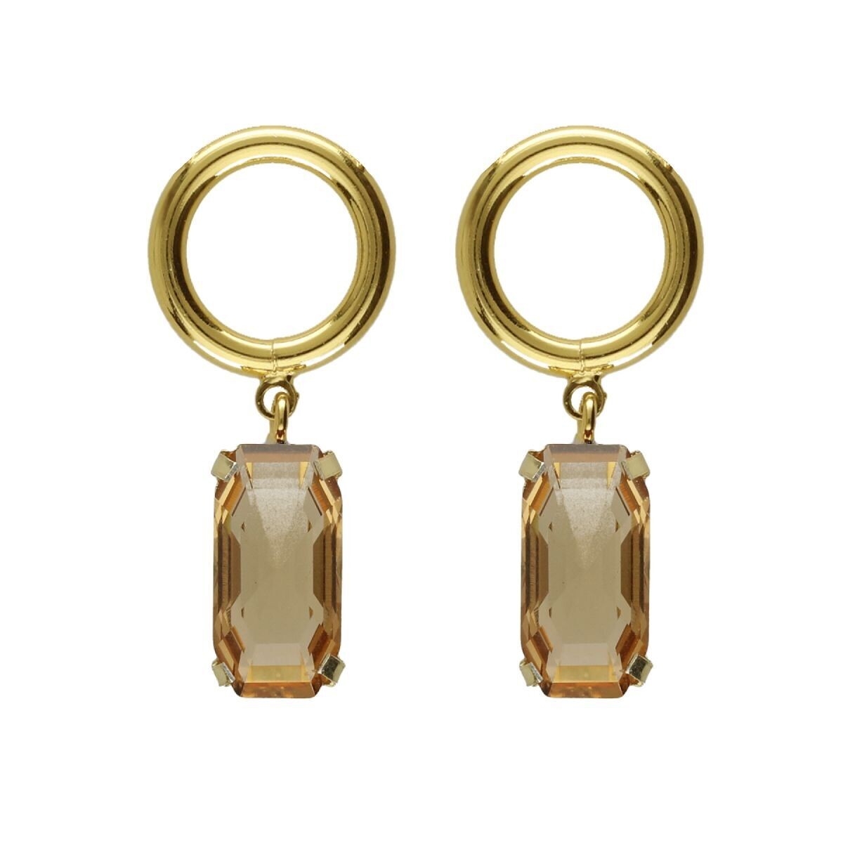 Pendientes cortos rectángulo y círculo color marrón bañados en oro