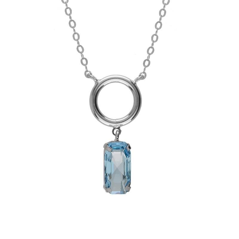 Gargantilla Victoria Cruz Círculo Plata Baño Rodio y Cristal Aguamarina