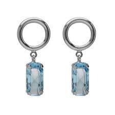 Pendientes Victoria Cruz Círculo Plata Baño Rodio y Cristal Azul