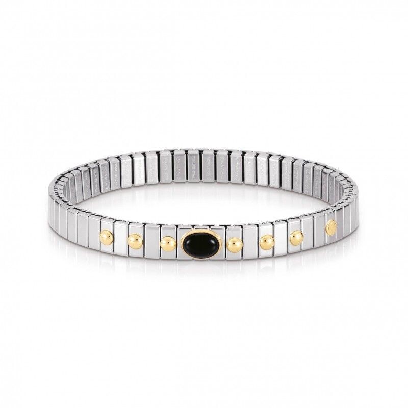 Pulsera de acero y oro de 18K con piedra ovalada