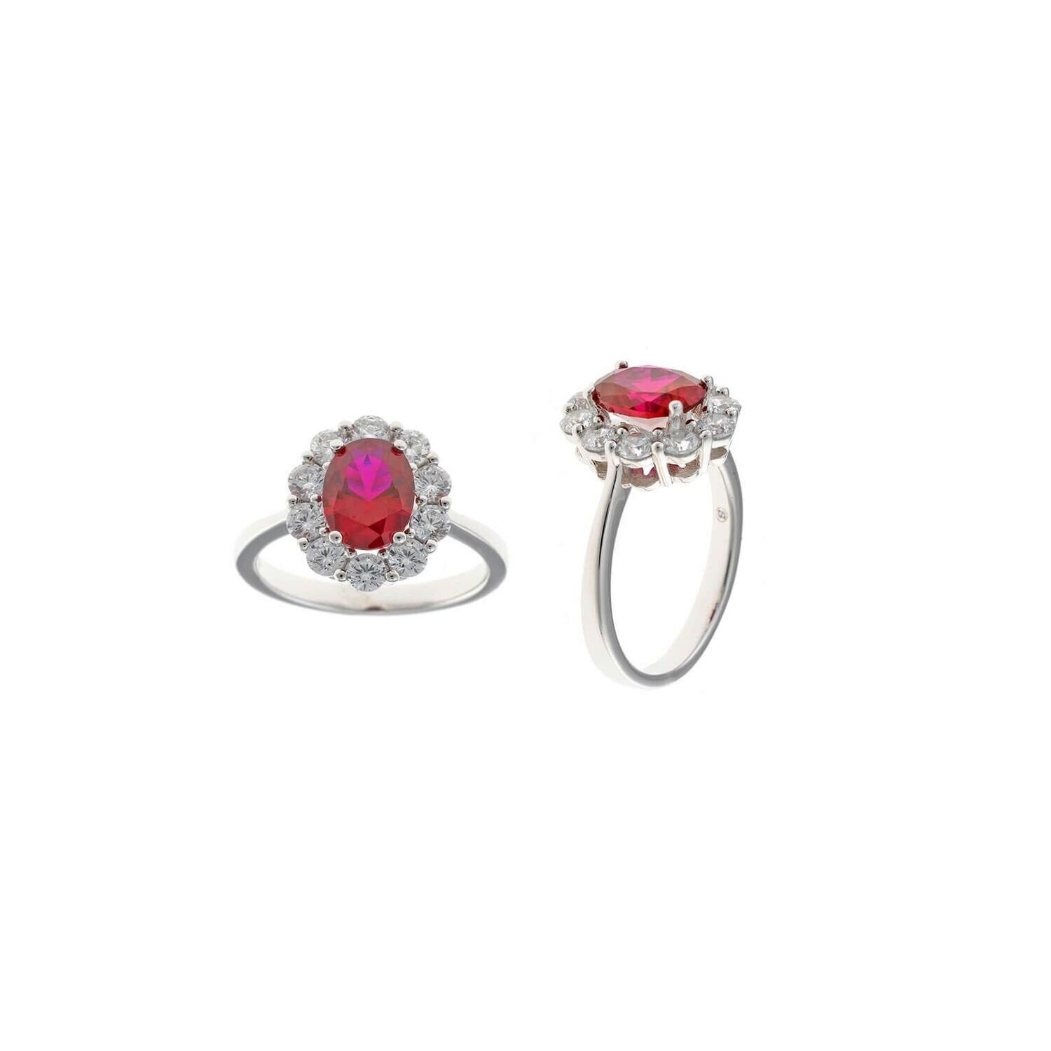 ANILLO  PLATA RODIO OVALO CRISTAL RUB