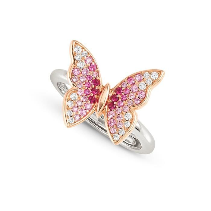 Anillo Nomination Crysalis Plata Mariposa Circonitas Rosas, Blancas y Fucsia