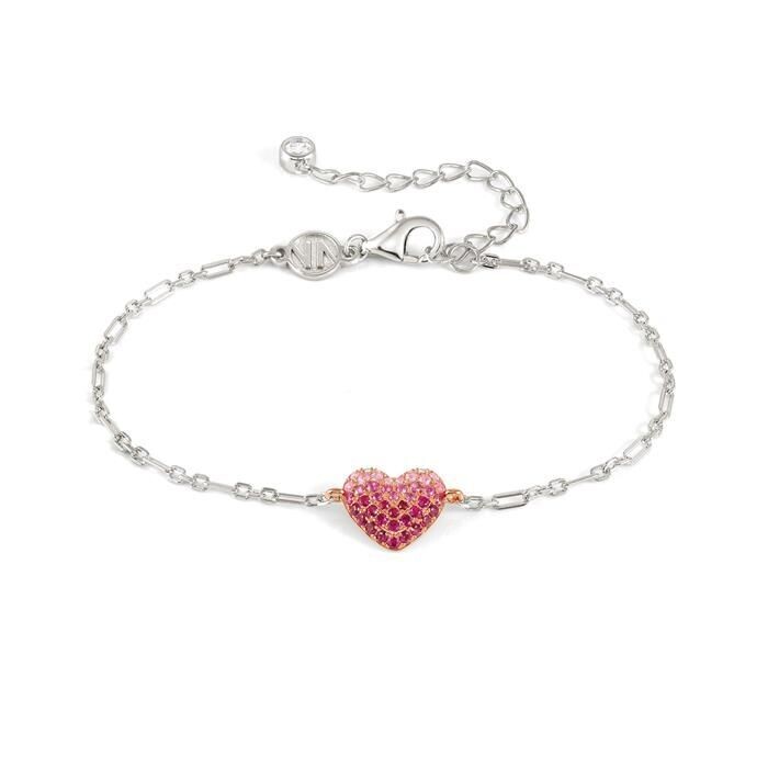 Pulsera Nomination Crysalis Plata y Corazón Circonitas Rosas, Fucisa y Blancas