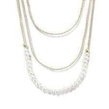 COLLAR SALVTAORE de 3 cadenas en plata dorada y perlas.