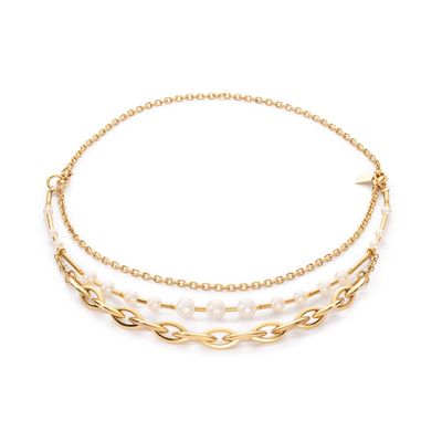 Collar Perlas de agua dulce y cadena gruesa Navette Multiwear oro blanco