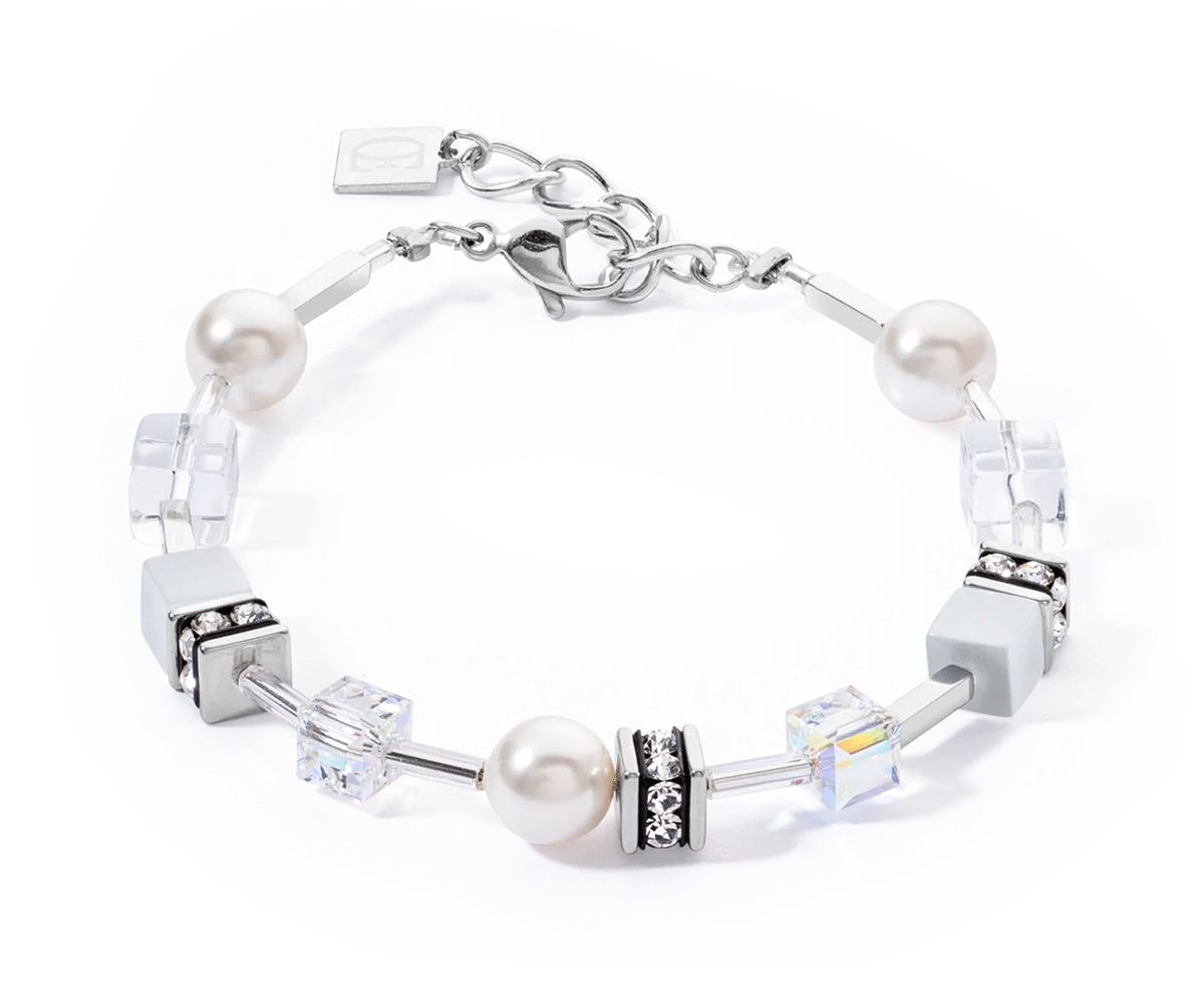 PULSERA PERLAS COEUR DE LION  ICÓNICA DE MEZCLA DE  PLATA-BLANCO