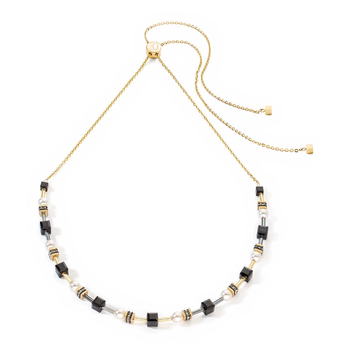 COLLAR COEUR DE LION CUBOS MISTERIOSOS Y PERLAS ORO-NEGRO
