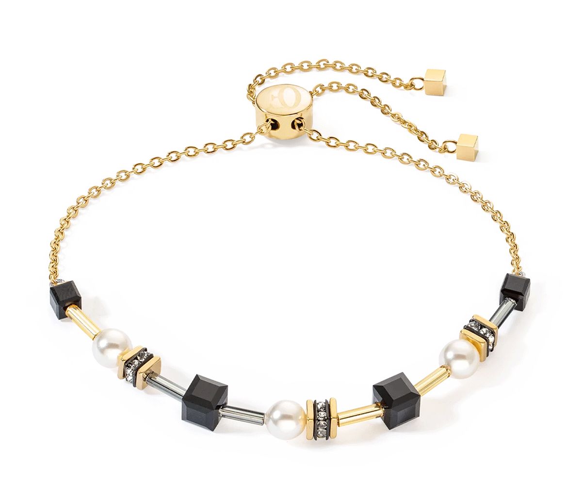 PULSERA COEUR DE LION CUBOS MISTERIOSOS Y PERLAS ORO-NEGRO