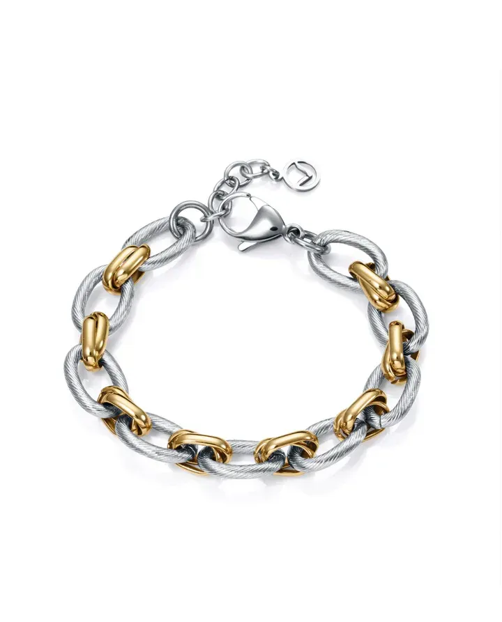 Pulsera colección de Laura Escanes, de acero bicolor con eslabones en acero e Ip dorado, de mujer largo 17,5 + 2 cm extensión.