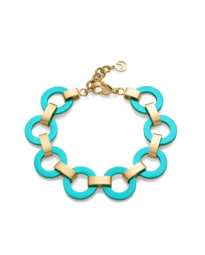 Pulsera de acero Ip dorada con aros de aluminio verde, de mujer