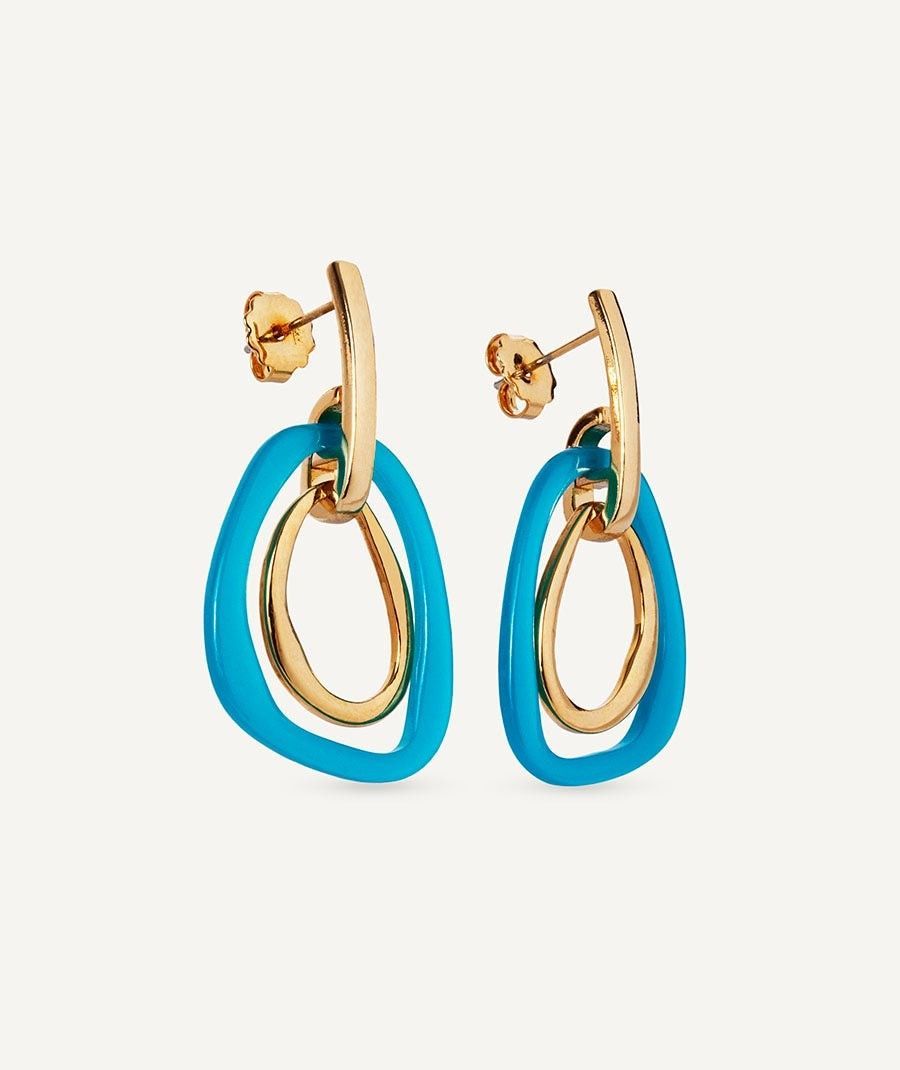 Pendientes Oratge chapado Oro 18 Kt acetato azul