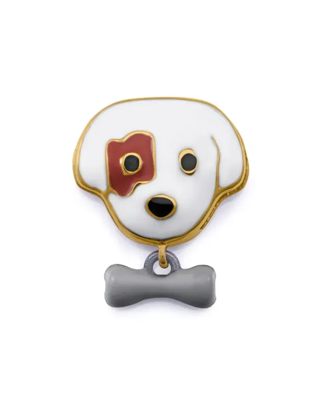 Motivo de mujer de acero Ip dorado y diseño perro