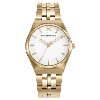 Reloj caja de acero Ip dorado 5 atm y brazalete de acero Ip dorado con movimiento cuarzo