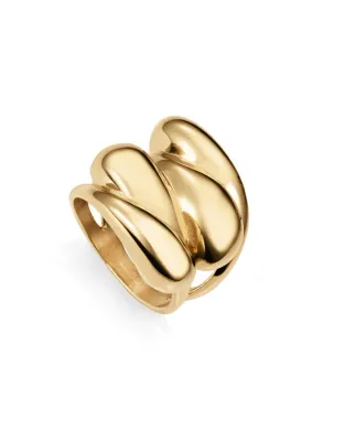 Anillo de mujer de acero Ip dorado con ondas