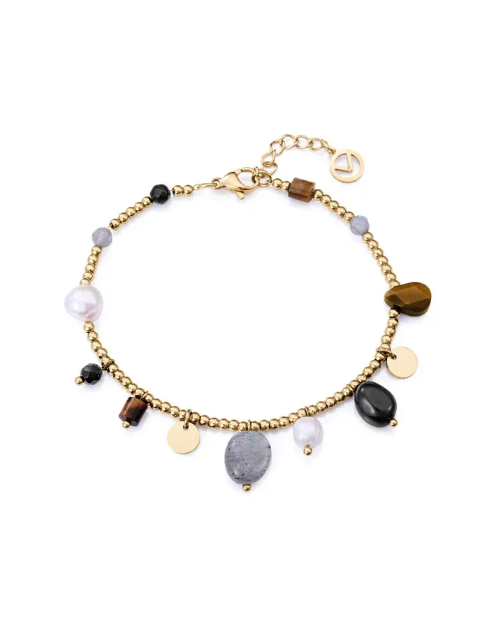 Pulsera de mujer de acero Ip dorado con piedras