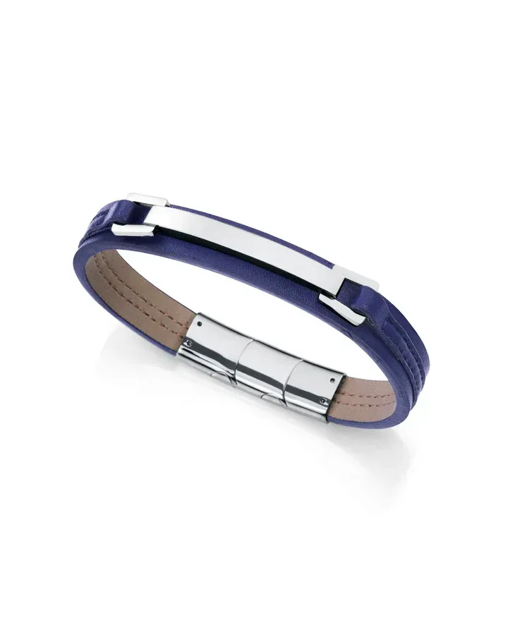 Pulsera de hombre de acero y piel azul