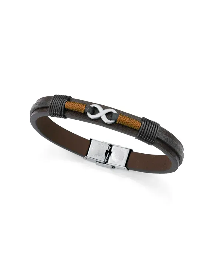 Pulsera de hombre de acero y piel marrón y negra