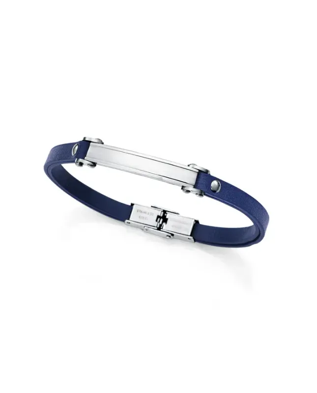 Pulsera de hombre de acero y piel azul