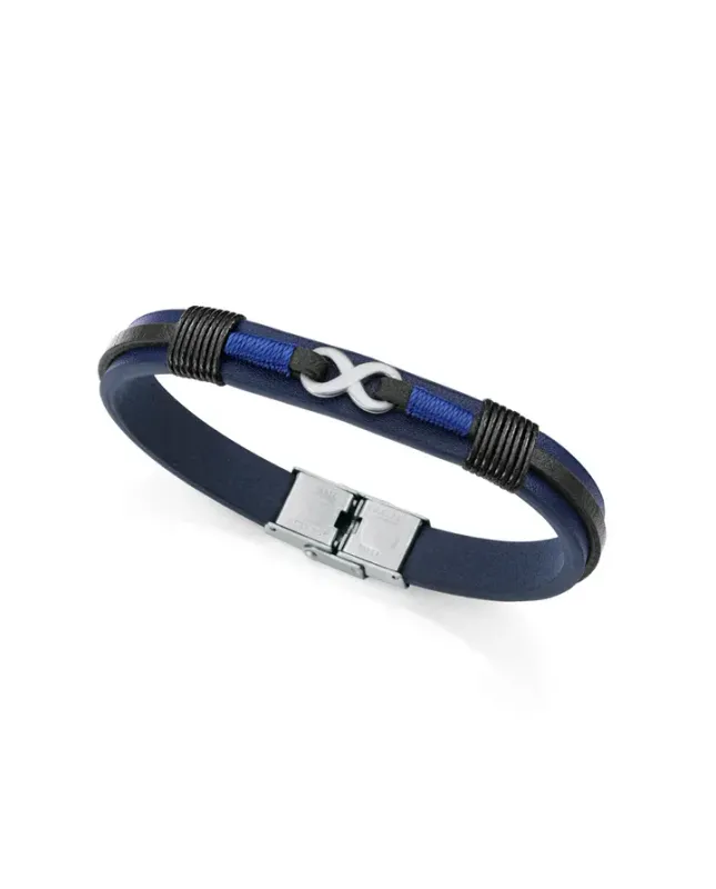 Pulsera de hombre de acero y piel azul y negra