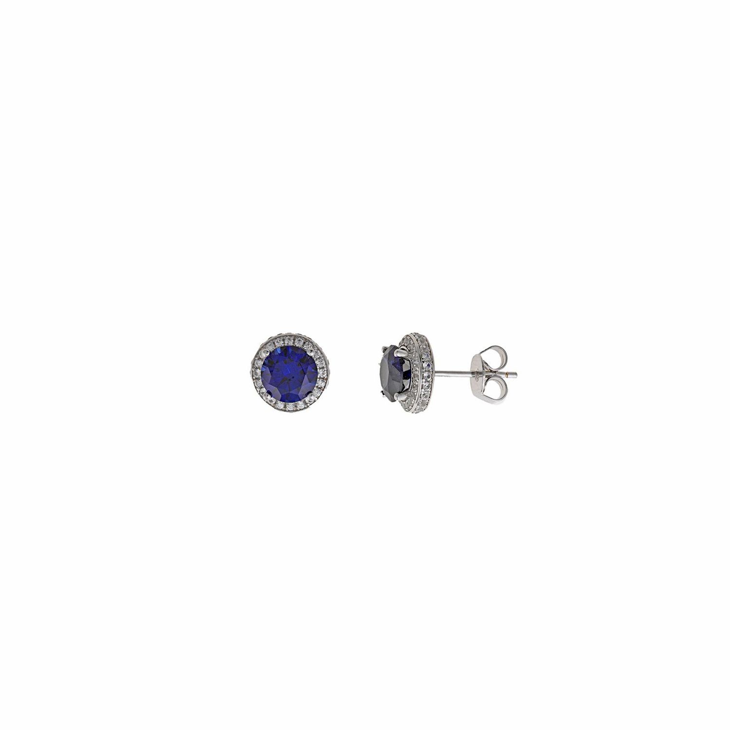 PENDIENTES PLATA 925 RODIO ZAFIRO LAB BRILLANTE ALREDEDOR CZ BLANCO BRILLANTE