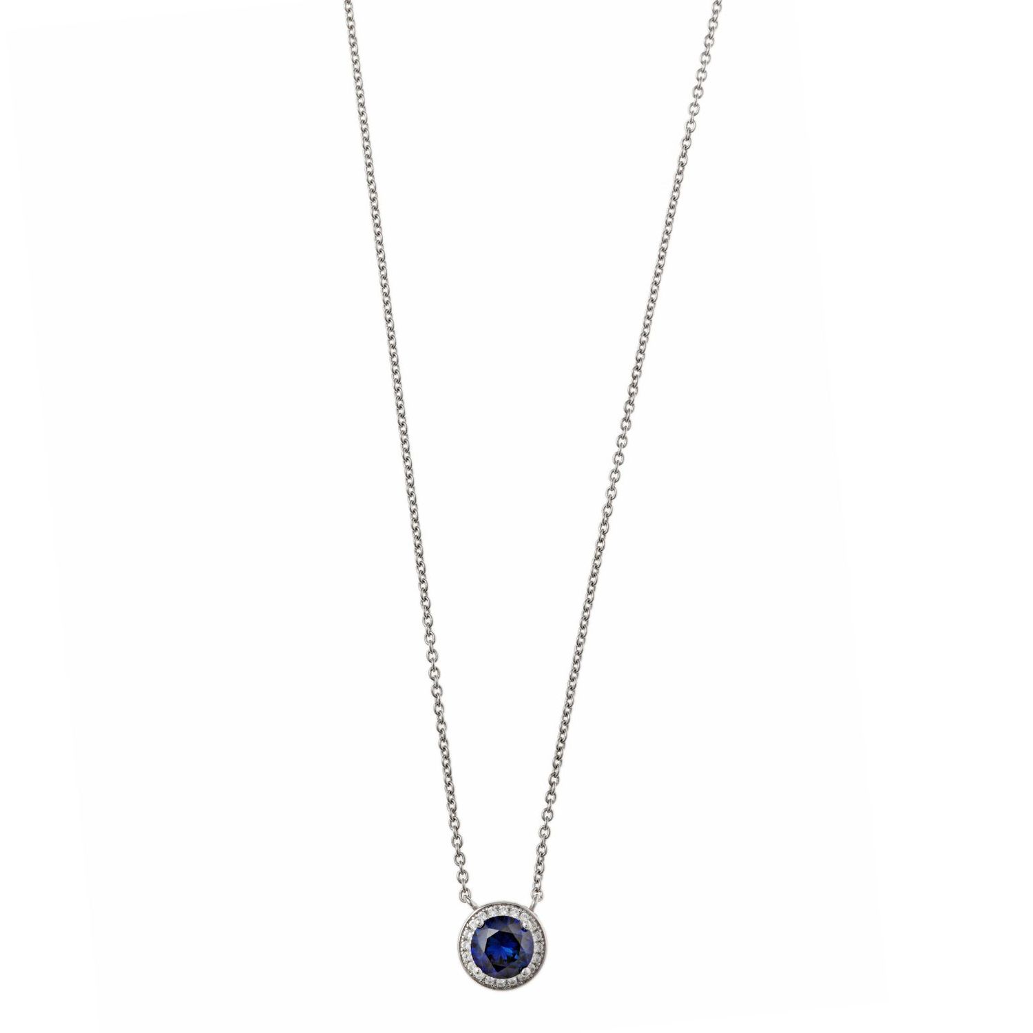​COLLAR PLATA 925 RODIO ZAFIRO LAB REDONDO CZ BLANCO