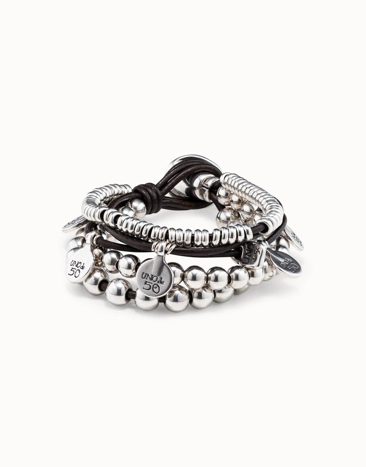 Pulsera de cuero y baño en plata de ley