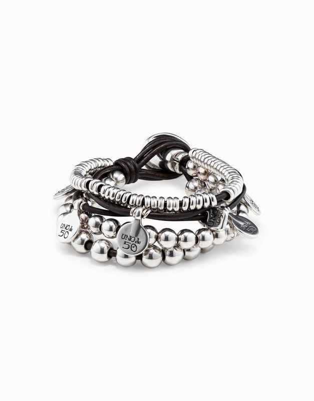 Pulsera de cuero y baño en plata de ley