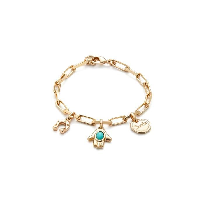Pulsera UNOde50 Ser Único Baño Oro Herradura, Mano y Suerte