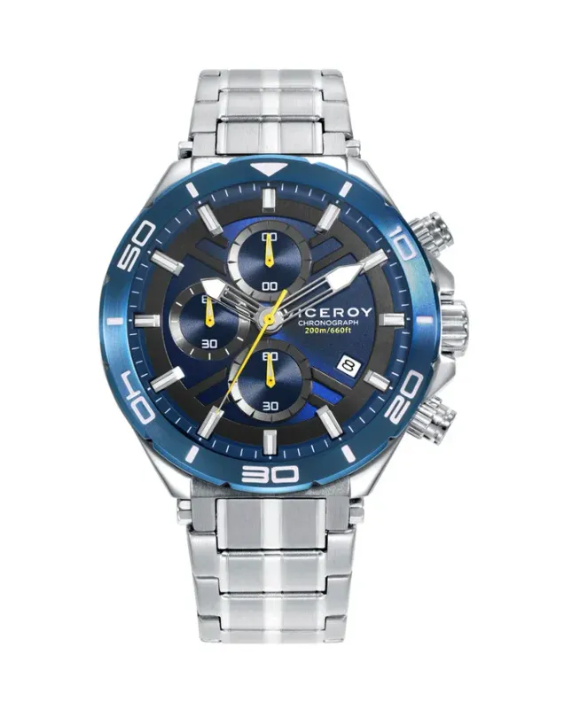 Reloj caja de acero con bisel azul 20 atm y brazalete de acero con movimiento cuarzo