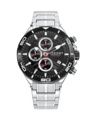 Reloj caja de acero con bisel negro 20 atm y brazalete de acero con movimiento cuarzo