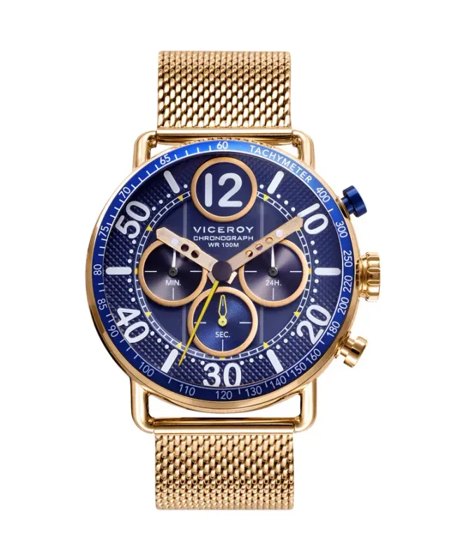 Reloj de hombre Magnum cronógrafo de acero con malla milanesa en Ip dorado